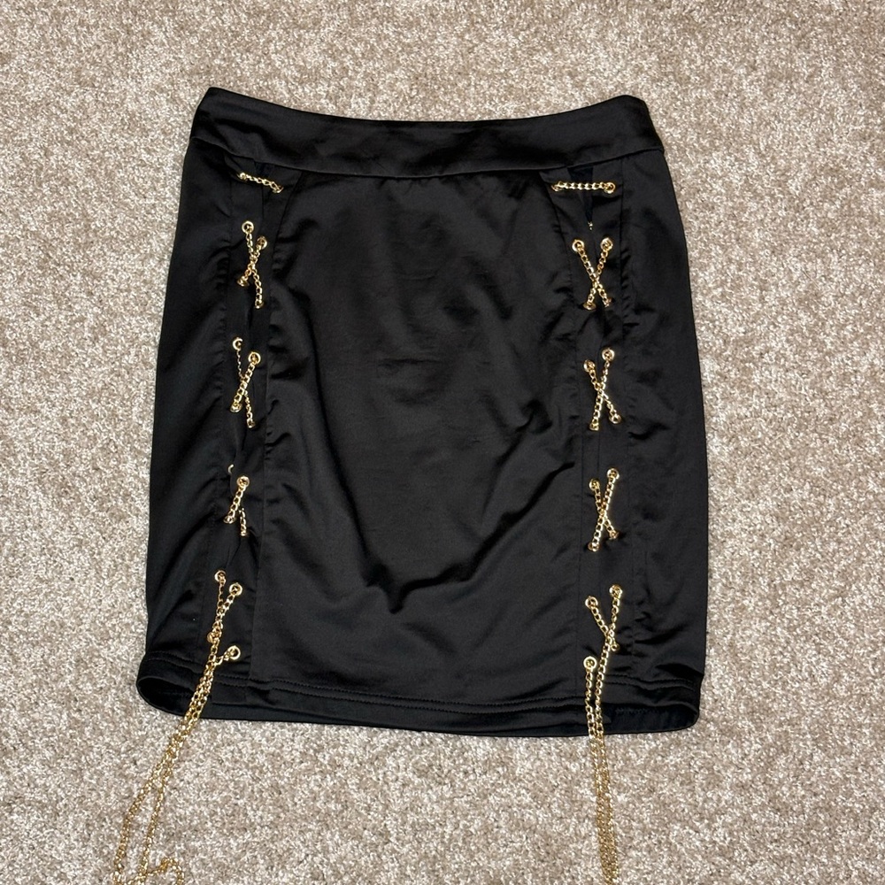 Fashion Nova Black Skirt with Gold Chain Details